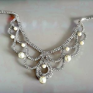 Bridal Cubic Zirconia Rhodium Plated Necklace *